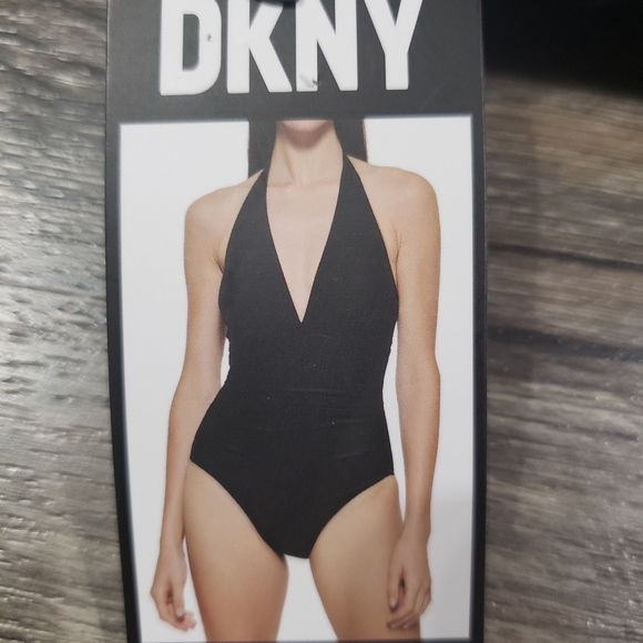Dkny Plunge Neck Swimsuit Tummy Control One Piece Swimsuit Black Bathing Suit - Picture 3 of 6